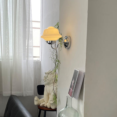 Zeitgenössische Retro Runde Wolken Eisen Glas 1-Licht Wandleuchte Lampe für Schlafzimmer 