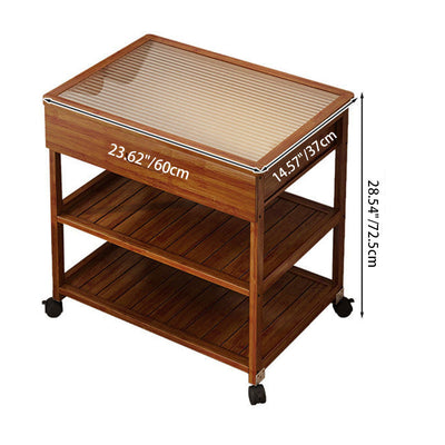 Mesa Auxiliar Nórdica Contemporánea de Vidrio Rectangular de Bambú de 3 Niveles para Sala de Estar 