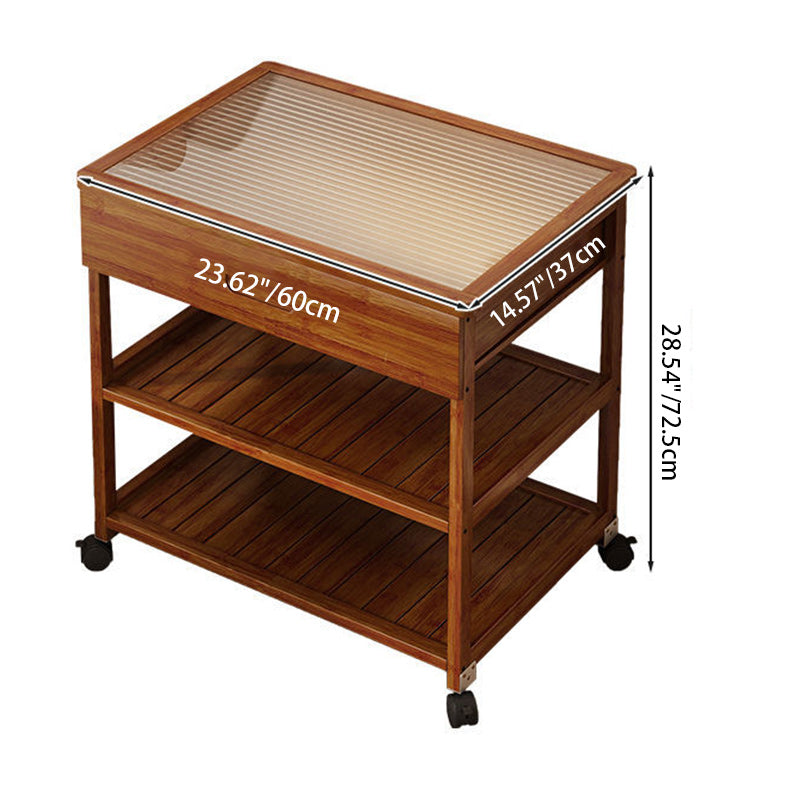 Mesa Auxiliar Nórdica Contemporánea de Vidrio Rectangular de Bambú de 3 Niveles para Sala de Estar 