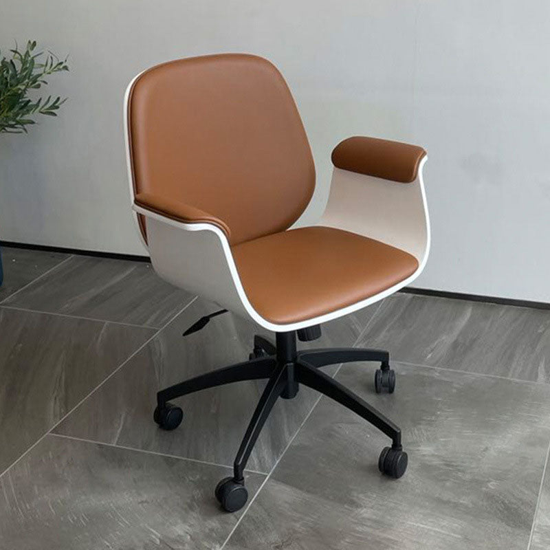 Zeitgenössischer Luxus-Mikrofaserleder-Schreibtischstuhl mit Holzmaserung, höhenverstellbar, drehbar, Rückenlehne und Armlehne für das Home-Office 