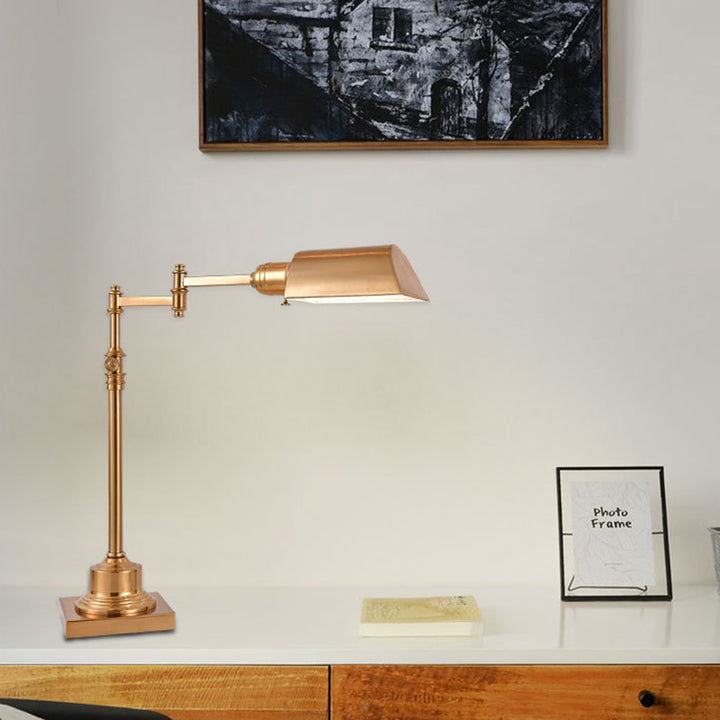 Lámpara de mesa contemporánea retro rectangular cilíndrica de hierro con una luz para dormitorio 
