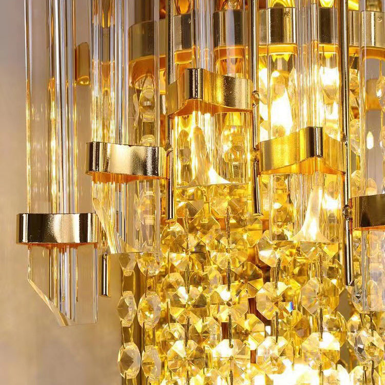 Applique Murale Moderne en Acier Inoxydable Doré de Luxe avec Pampilles en Cristal et 2 Lumières pour Salon 