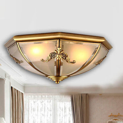 European Luxury Full Copper Conical Glass Lampshade 2/3/6-Light Flush Mount Ceiling Light