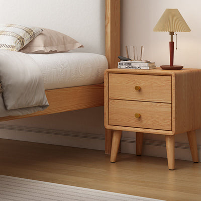 Table de nuit rectangulaire en bois massif minimaliste moderne à 2 tiroirs pour chambre 