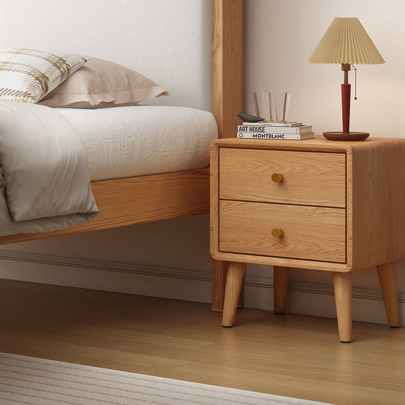 Table de nuit rectangulaire en bois massif minimaliste moderne à 2 tiroirs pour chambre 