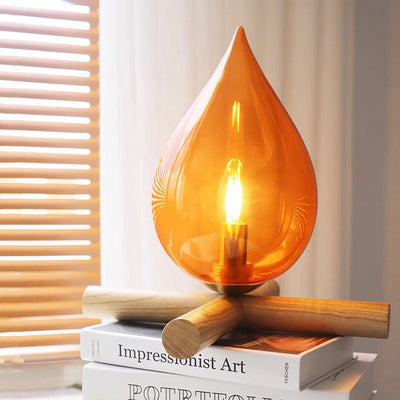 Modern Art Deco Fire Wood Glass 1-Light Table Lamp For Living Room