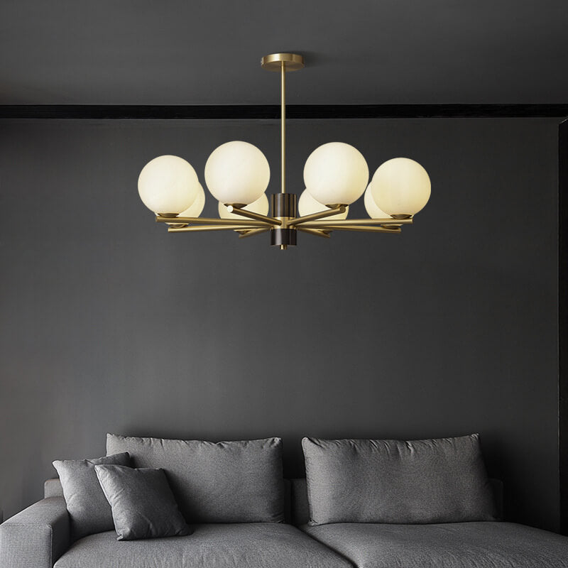 Modern Luxury Glass Round Ball Copper Branch 6/8/15 Light Chandelier For Living Room