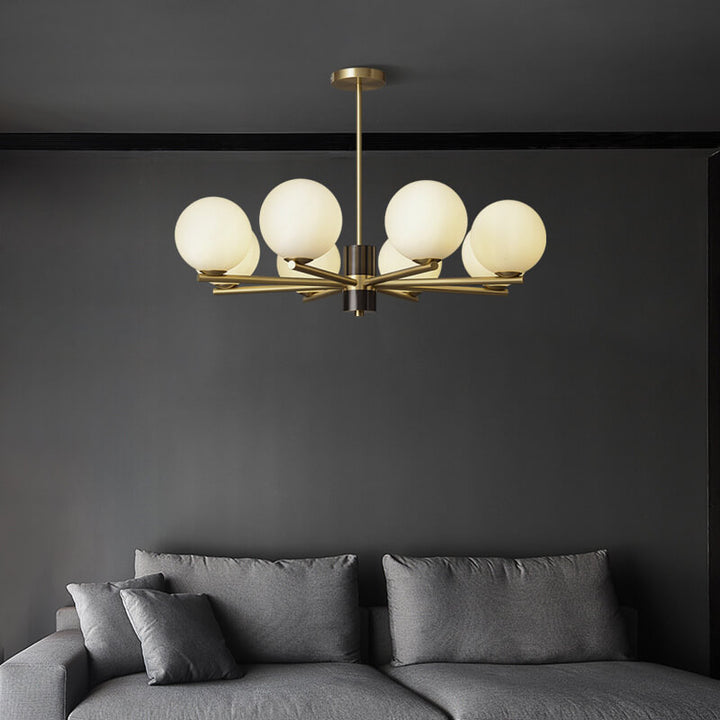Modern Luxury Glass Round Ball Copper Branch 6/8/15 Light Chandelier For Living Room