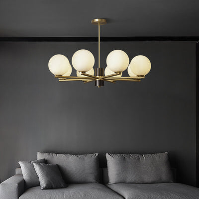 Nordic Light Luxury Glass Round Ball Brass Branch 6/8/15 Light Chandelier