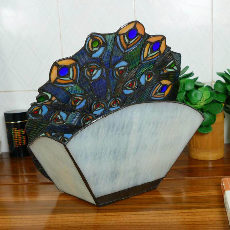 Tiffany Retro Buntglas Pfauenform 1-Licht Tischlampe 
