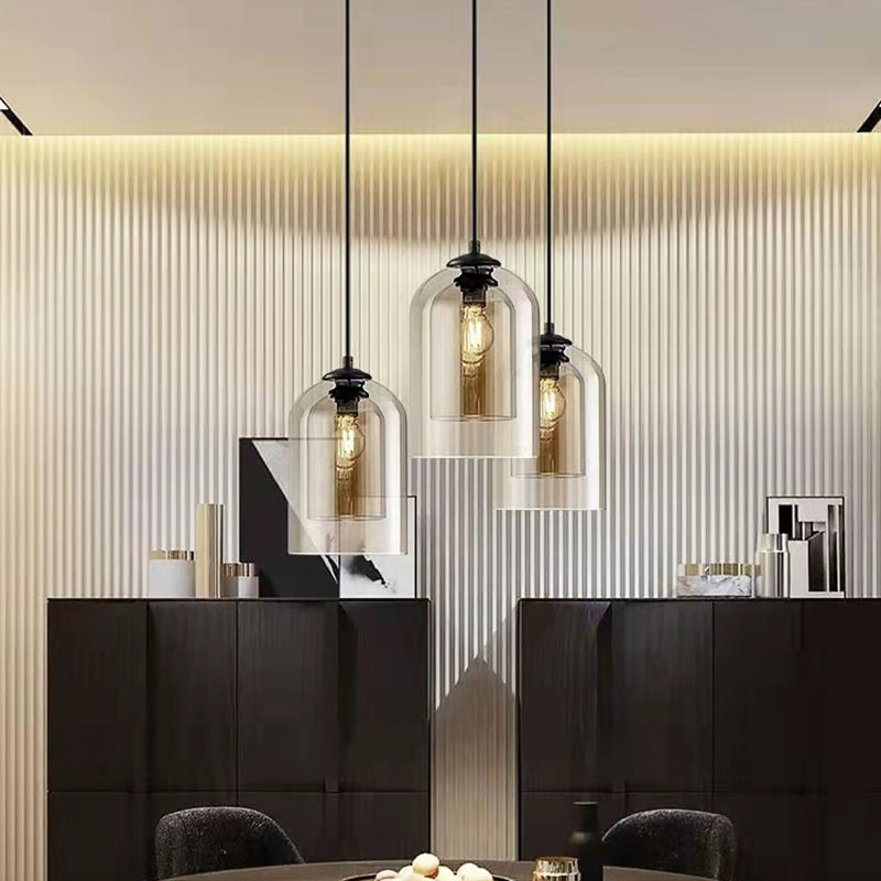Moderne Einfachheit Zylinder Runde Glas Eisen 1-Licht Pendelleuchte für Wohnzimmer 