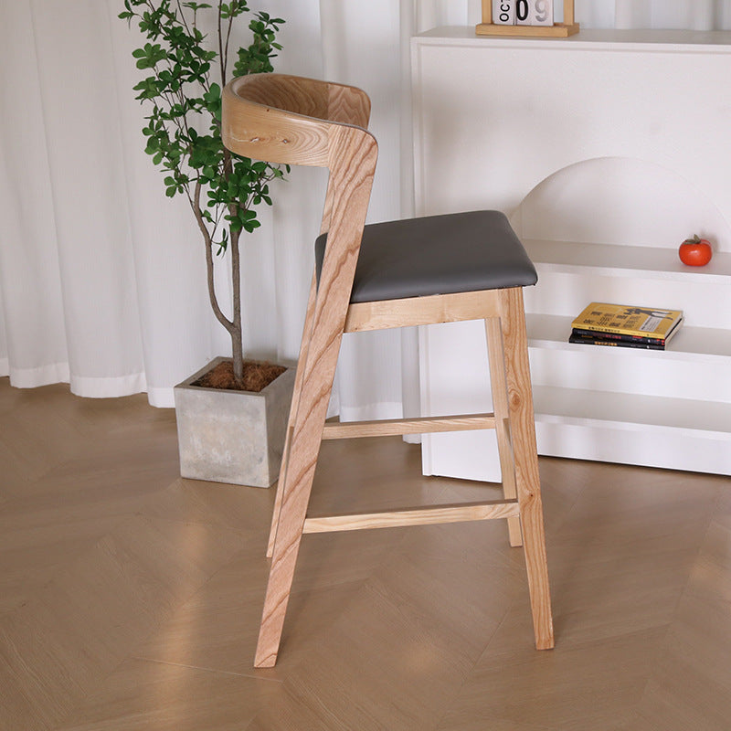 Tabouret de bar contemporain nordique en tissu carré incurvé avec dossier et repose-pieds pour salle à manger 