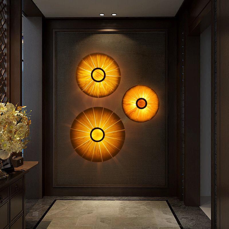 Traditional Vintage Round Disc Wood Veneer 1-Light Wall Sconce Lamp For Dining Room