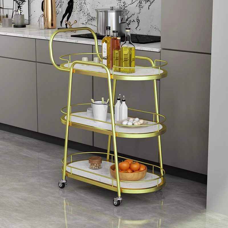 Contemporary Nordic Oval Artificial Stone Iron Dining Cart 3-Tray For Dining Room