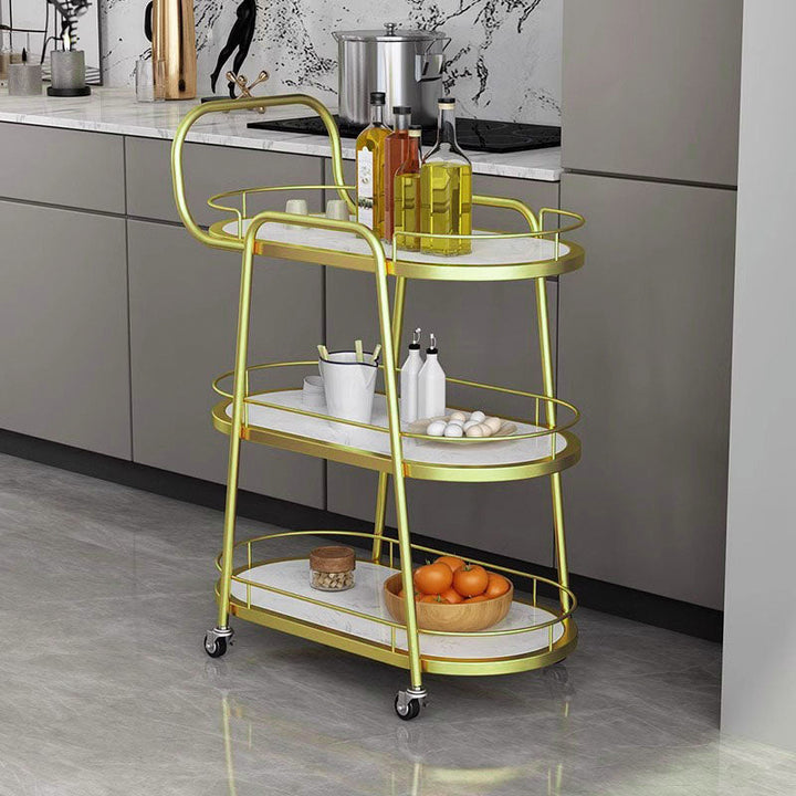 Contemporary Nordic Oval Artificial Stone Iron Dining Cart 3-Tray For Dining Room