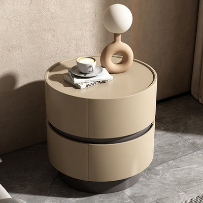Table de chevet moderne minimaliste en bois massif avec cadre cylindrique à 2 tiroirs pour chambre 
