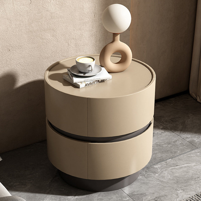Table de chevet moderne minimaliste en bois massif avec cadre cylindrique à 2 tiroirs pour chambre 