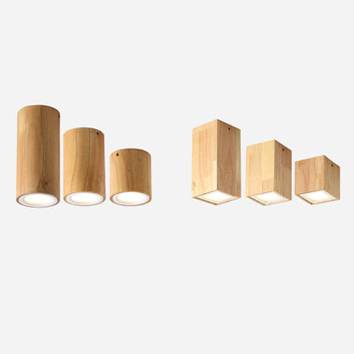 Nordic Creative Log Wood Tube LED Flush Mount Ceiling Light