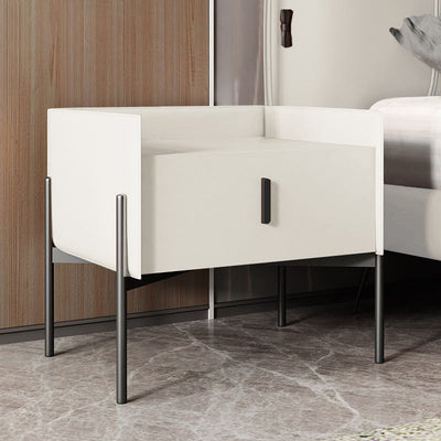 Contemporain scandinave rectangulaire en cuir acier au carbone métal 1-tiroir pour table de chevet 