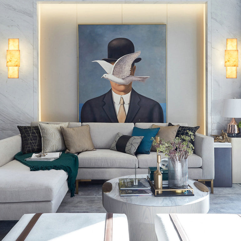 Moderne minimalistische rechteckige Metall Marmor LED Wandleuchte Lampe für Wohnzimmer 