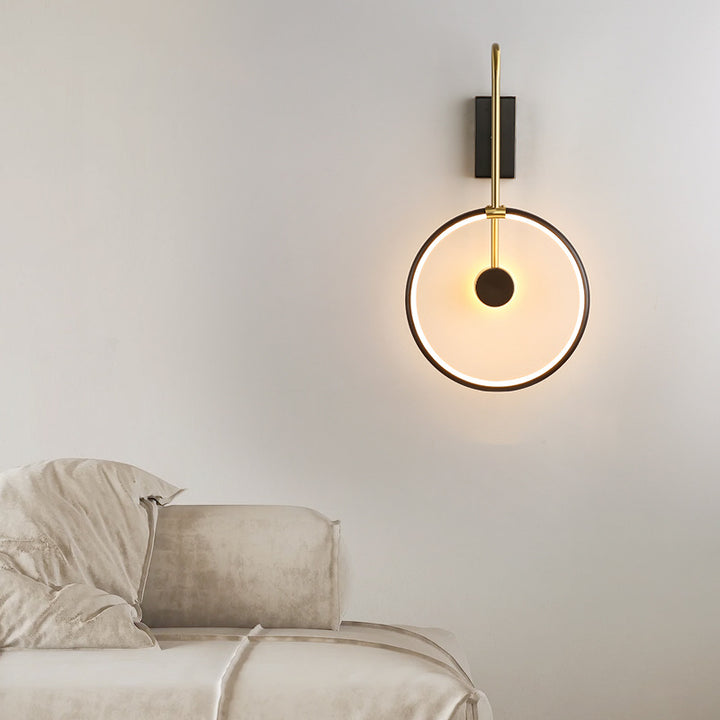 Aplique de pared LED moderno de aluminio, silicona y acrílico con diseño circular tipo anillo para dormitorio 