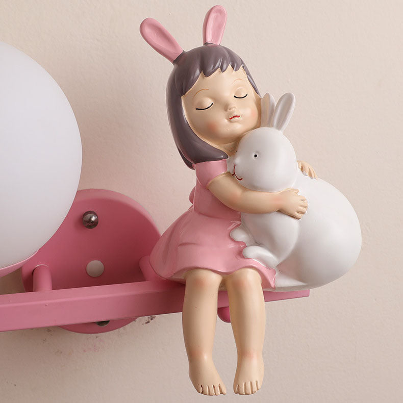 Zeitgenössische kreative Kinder Mädchen Einhorn Kugel Harz Eisen Glas 1-Licht Wandleuchte für Schlafzimmer 