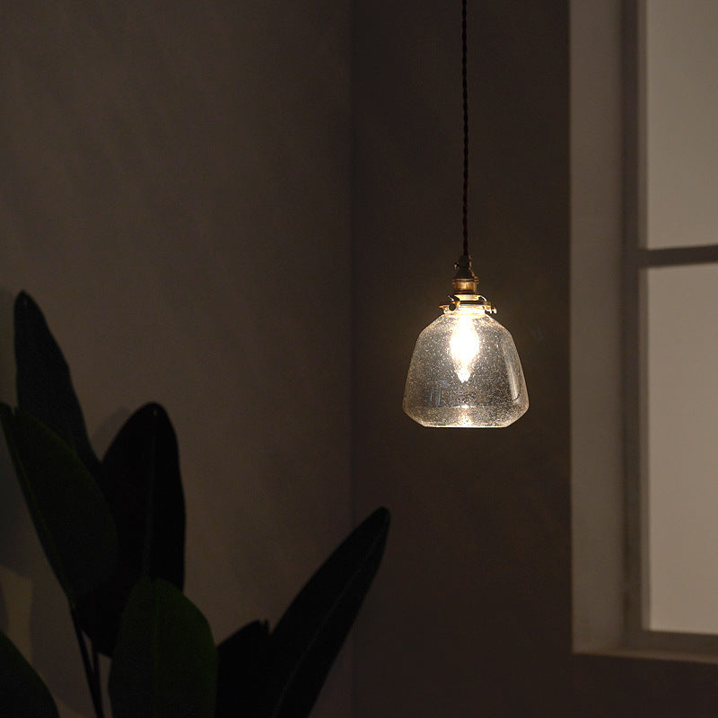 Traditional Japanese Brass Glass Air Bubble Round Terete 1-Light Pendant Light For Dining Room