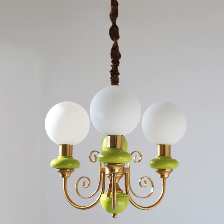 Traditioneller Vintage-Kronleuchter mit runder Kugel aus Eisen und Glas, 3/5 Lichter, für Wohnzimmer 