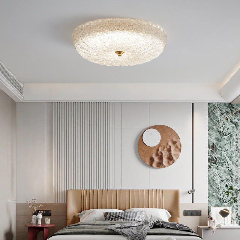 Plafonnier LED rond en verre de cuivre à montage affleurant pour chambre à coucher - Simplicité moderne 