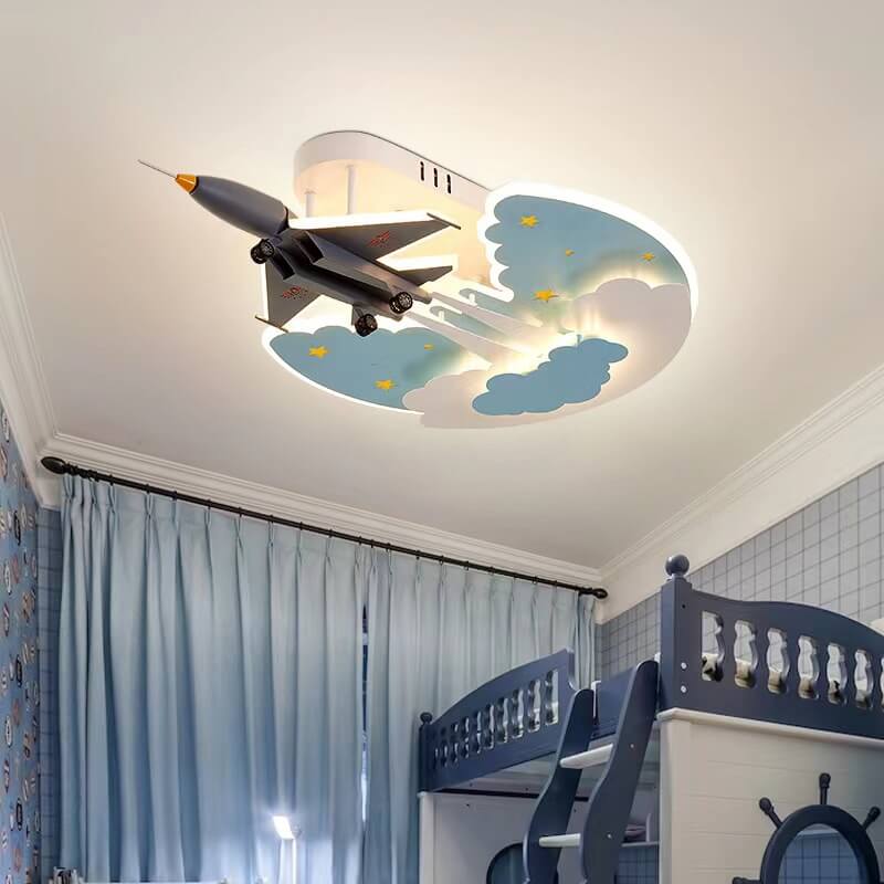 Creative Kids Cartoon Aircraft Dimmable Acrylic LED Flush Mount Ceiling Light