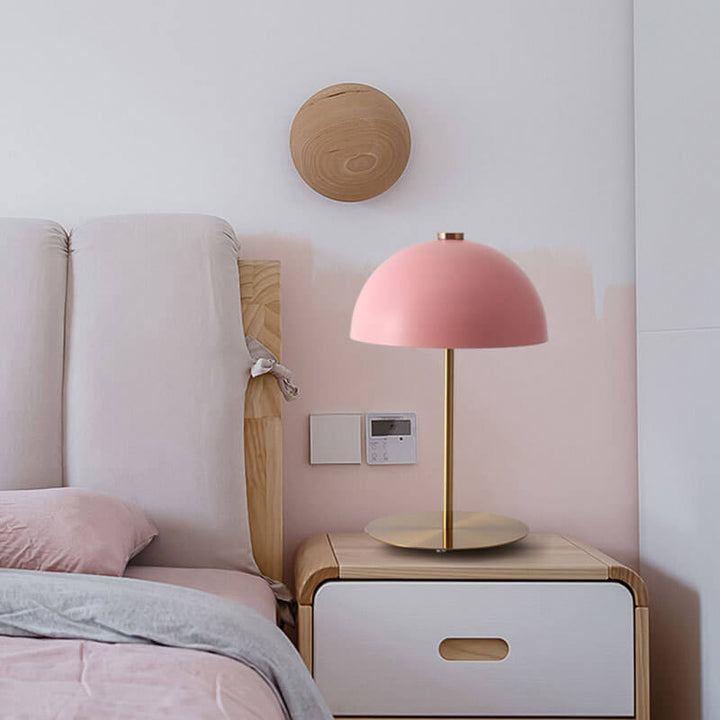 Contemporary Nordic Pink Dome Copper Base 1-Light Table Lamp For Bedroom