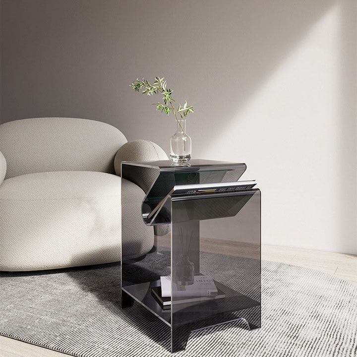 Moderner minimalistischer quadratischer Beistelltisch aus Acryl, 2-stöckig, für das Wohnzimmer 