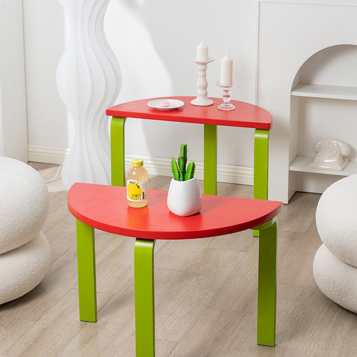 Contemporary Creative Half Round Multi-Layer Wood Panel Coffee Table For Living Room