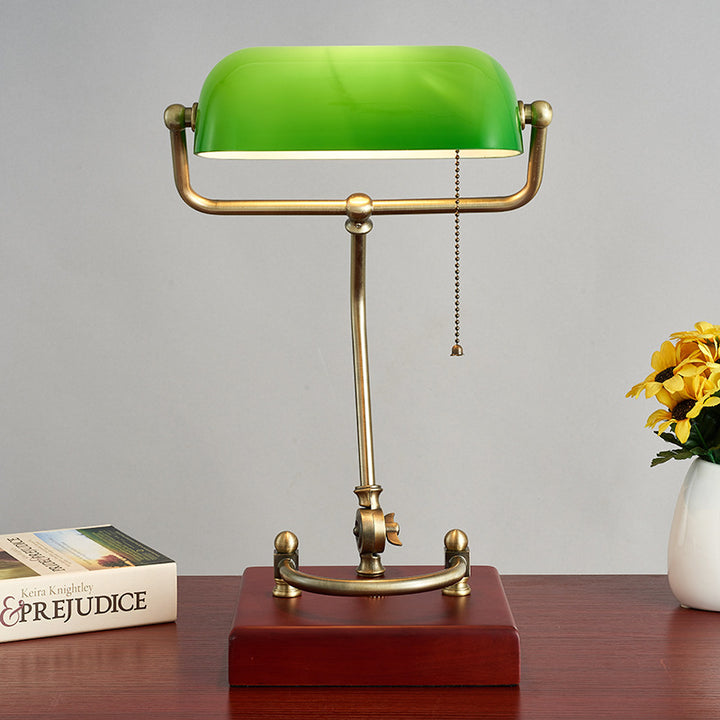 Lámpara de mesa de 1 luz con base de madera maciza y vidrio curvado vintage tradicional para estudio 