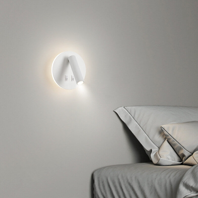 مصباح حائط LED دائري من الألومنيوم والحديد بتصميم بسيط وحديث لغرفة النوم 