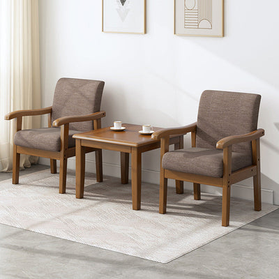 Silla moderna minimalista cuadrada tapizada en tela de algodón y lino con madera maciza para sala de estar 