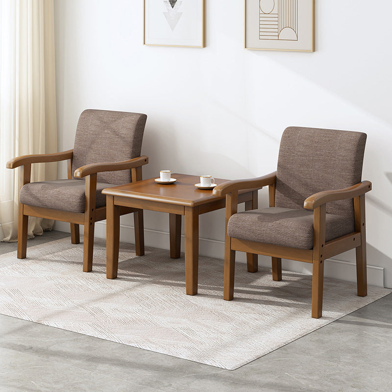 Silla moderna minimalista cuadrada tapizada en tela de algodón y lino con madera maciza para sala de estar 