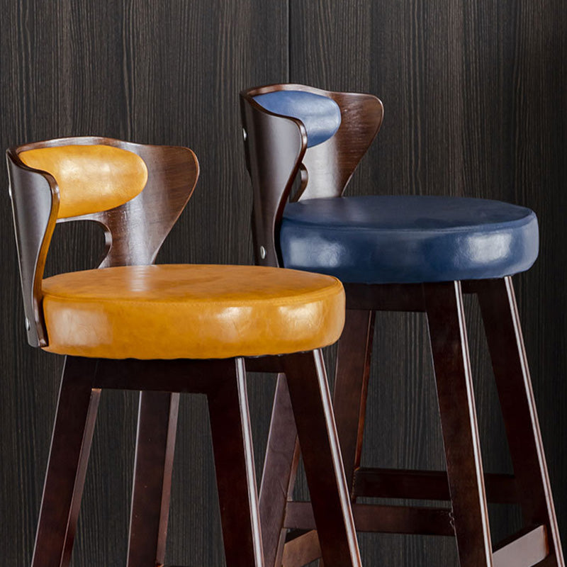 Modern Simplicity Round PU Leather Rubberwood Bar Stool Low Back Footrest For Dining Room