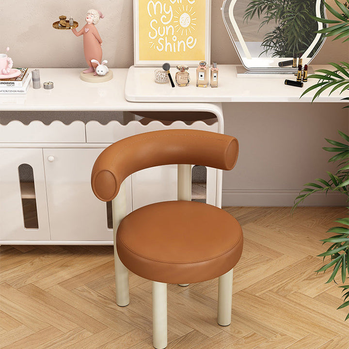 Tabouret de vanité rond nordique contemporain en cuir artificiel avec cadre en fer et dossier arqué pour chambre 