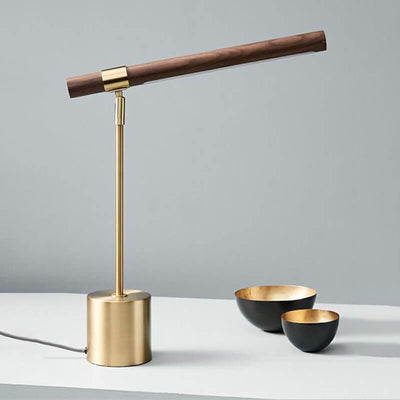 Lámpara de Mesa LED Base de Hardware Cilíndrico de Tira de Grano de Madera Minimalista Nórdica 