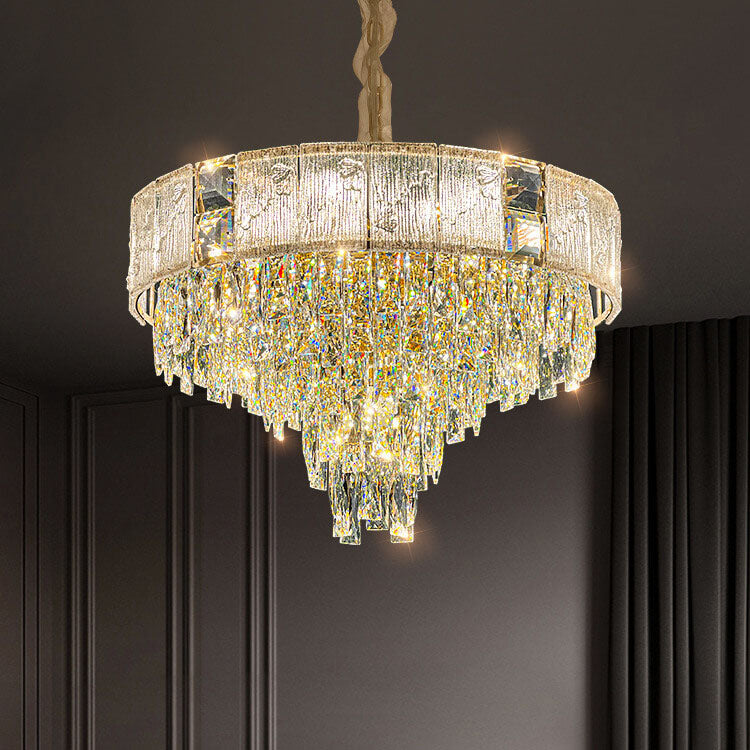 French Luxury Oval Crystal String Hardware 10/11/21-Light Chandelier