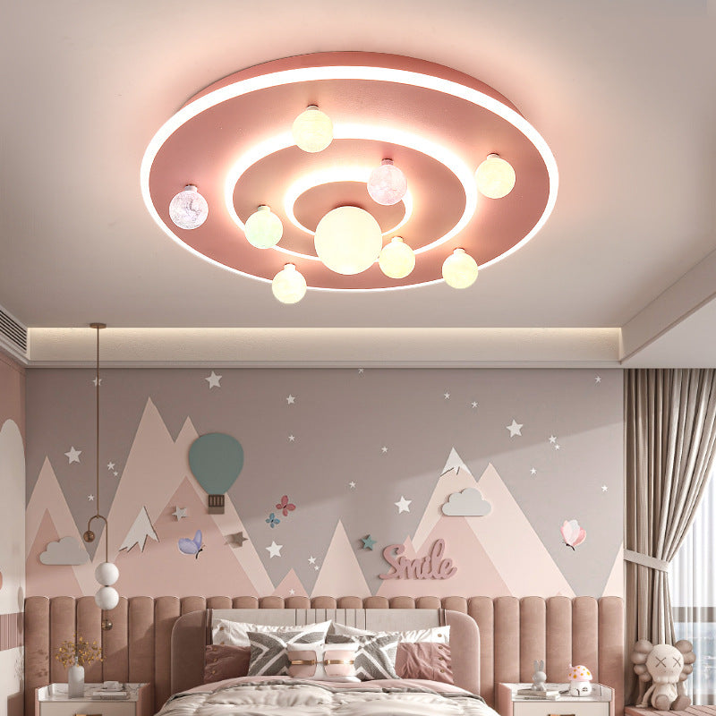 Plafonnier LED rond en fer et acrylique pour enfants créatifs contemporains pour chambre à coucher 