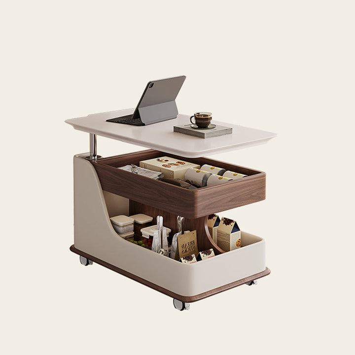 Table de bout en bois rectangulaire rétro contemporain avec plateau à 4 rangements amovibles pour salon 
