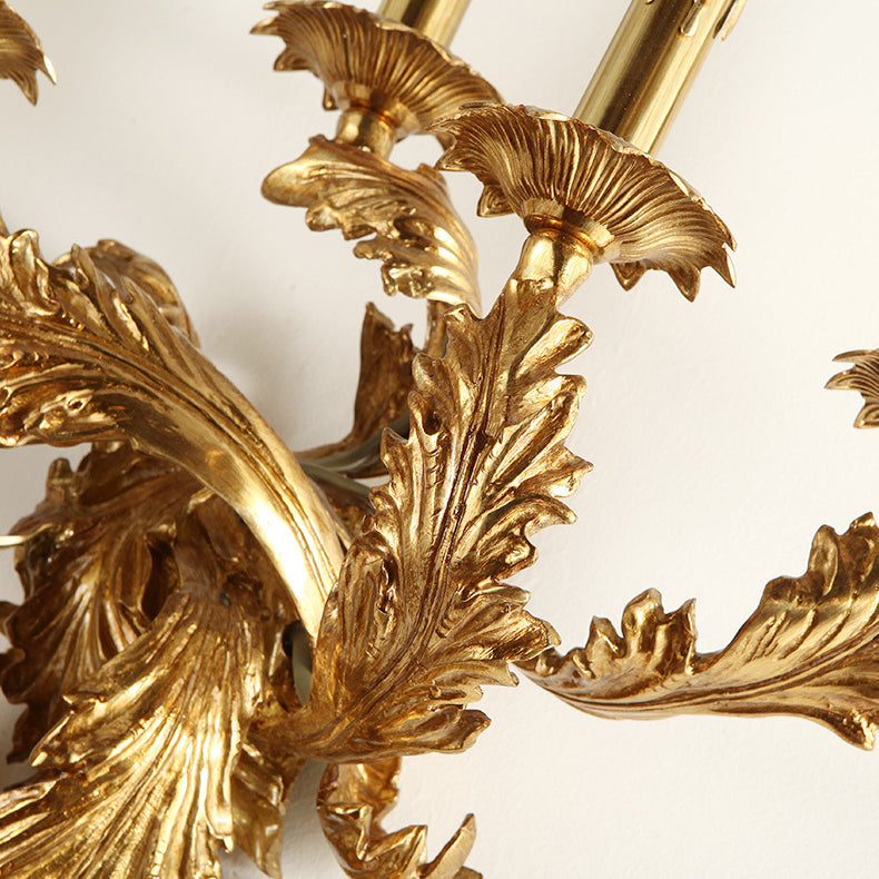 Traditionelle französische Vollkupfer geschnitzte Lampe Arm Palace Kandelaber 5-Licht Wandleuchte Lampe für Wohnzimmer 