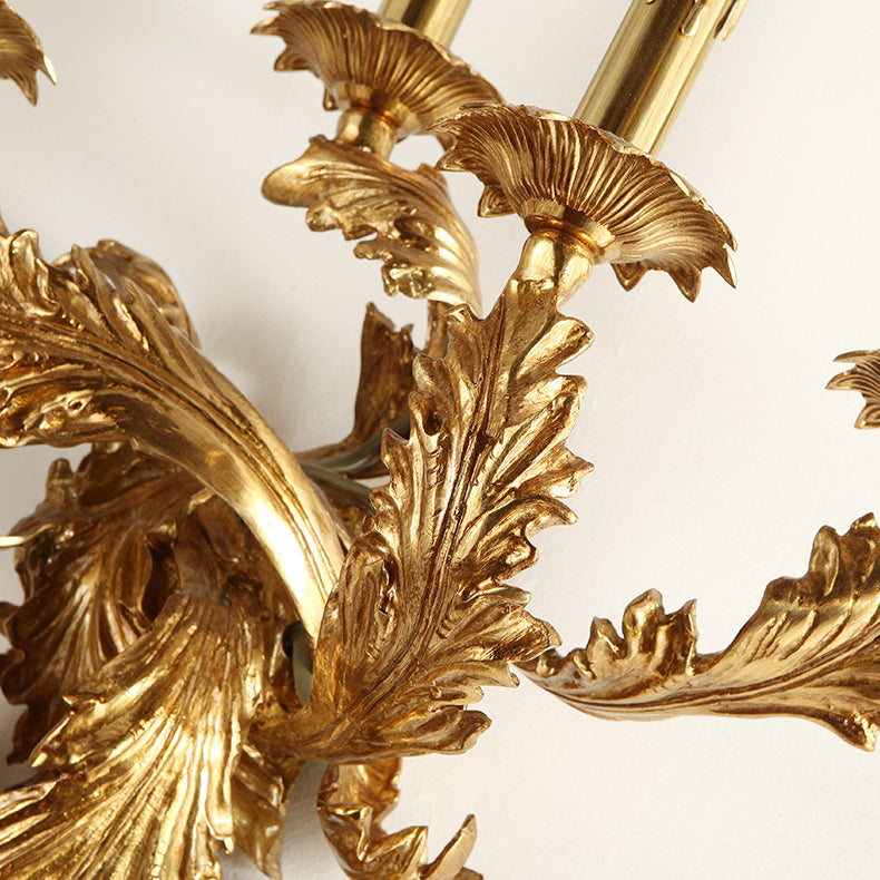 Traditionelle französische Vollkupfer geschnitzte Lampe Arm Palace Kandelaber 5-Licht Wandleuchte Lampe für Wohnzimmer 