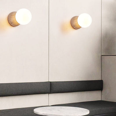 Japanese Minimalist Round Ball Stone 1-Light Wall Sconce Lamp