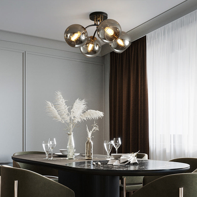 Lustre de plafond semi-encastré en fer et verre rond à branches contemporaines de luxe 4/6/8 pour chambre 