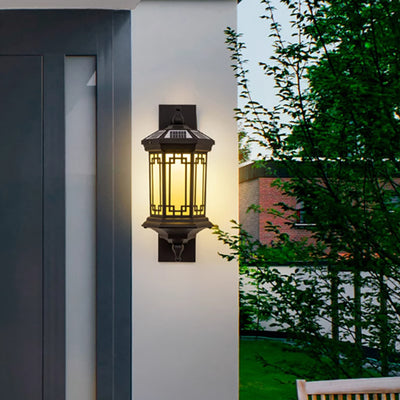 Applique Murale Étanche Traditionnelle Chinoise Cylindre Solaire Triangle Rectangle Loft Aluminium Verre 1-Lumière Pour Jardin 