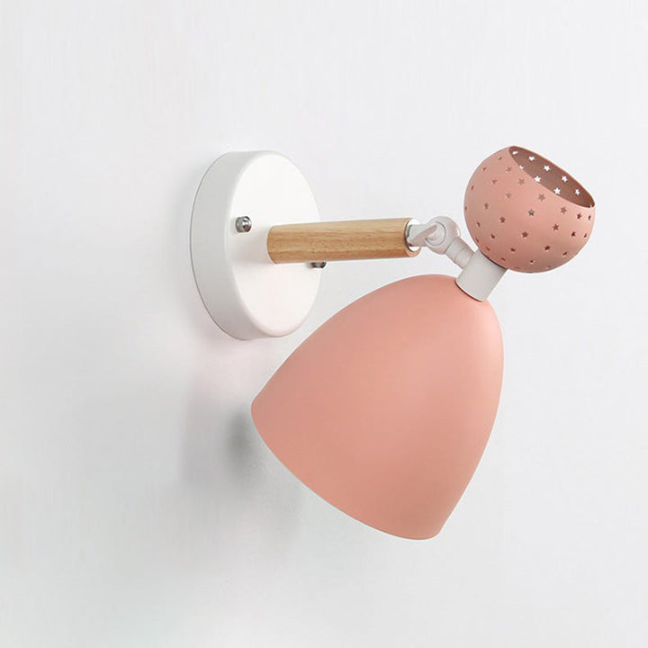 Zeitgenössische skandinavische Macaron Holz Eisen Runde 1-Licht Wandleuchte Lampe für Wohnzimmer 