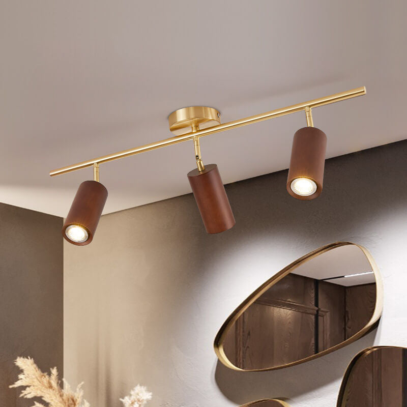 Foco de madera de nogal minimalista nórdico de pista lineal 1/2/3/4 luces LED semi-empotradas para techo 
